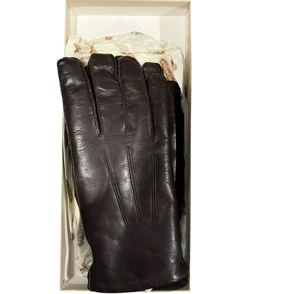 NWT VTG Coach Dark Chocolate Brown Leather 100% Shearling Gloves M Original Box - Picture 6 of 12